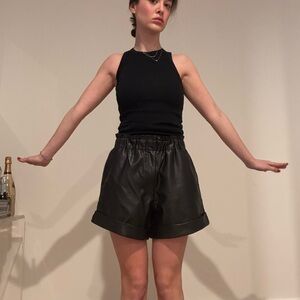 High Waist Black Shorts with Shimmery Finish
